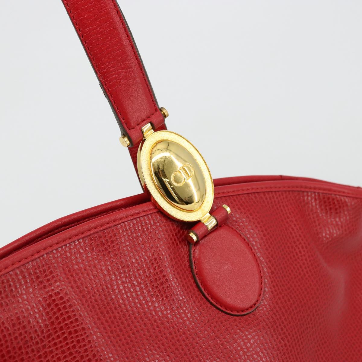Christian Dior Tote Bag Leather Red Gold Auth ep14258