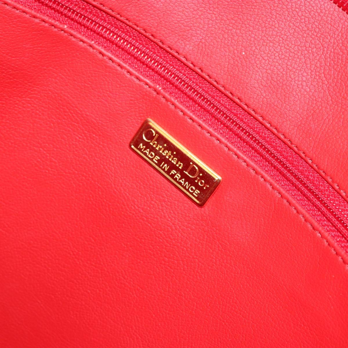 Christian Dior Tote Bag Leather Red Gold Auth ep14258