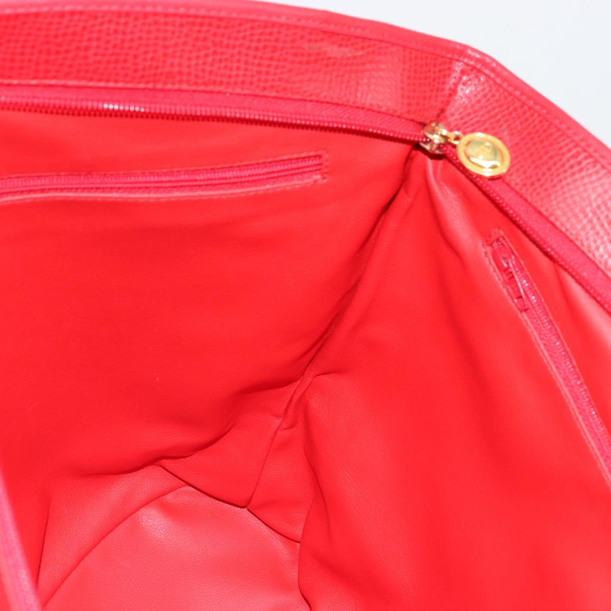 Christian Dior Tote Bag Leather Red Gold Auth ep14258