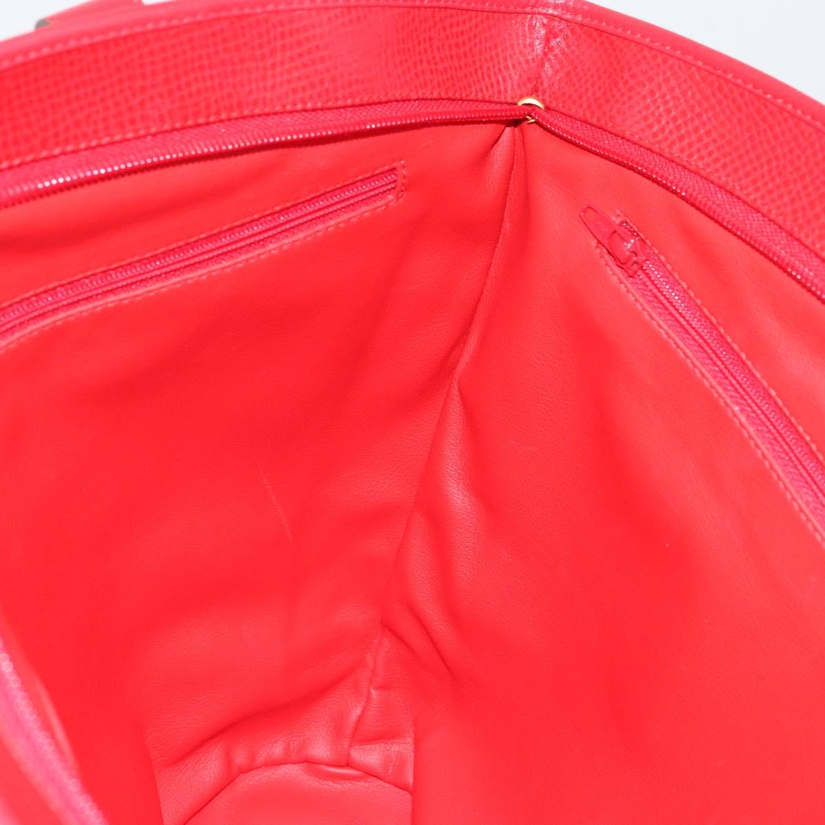 Christian Dior Tote Bag Leather Red Gold Auth ep14258