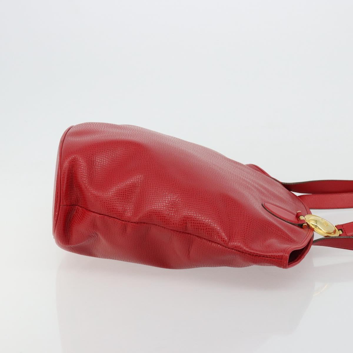 Christian Dior Tote Bag Leather Red Gold Auth ep14258
