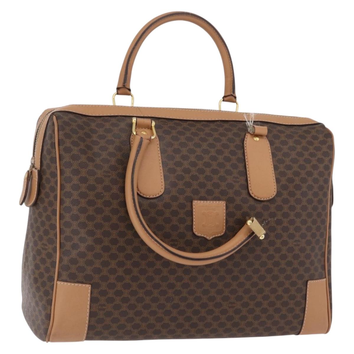 CELINE Macadam Canvas Boston Bag PVC Leather Brown Gold Auth ep14259