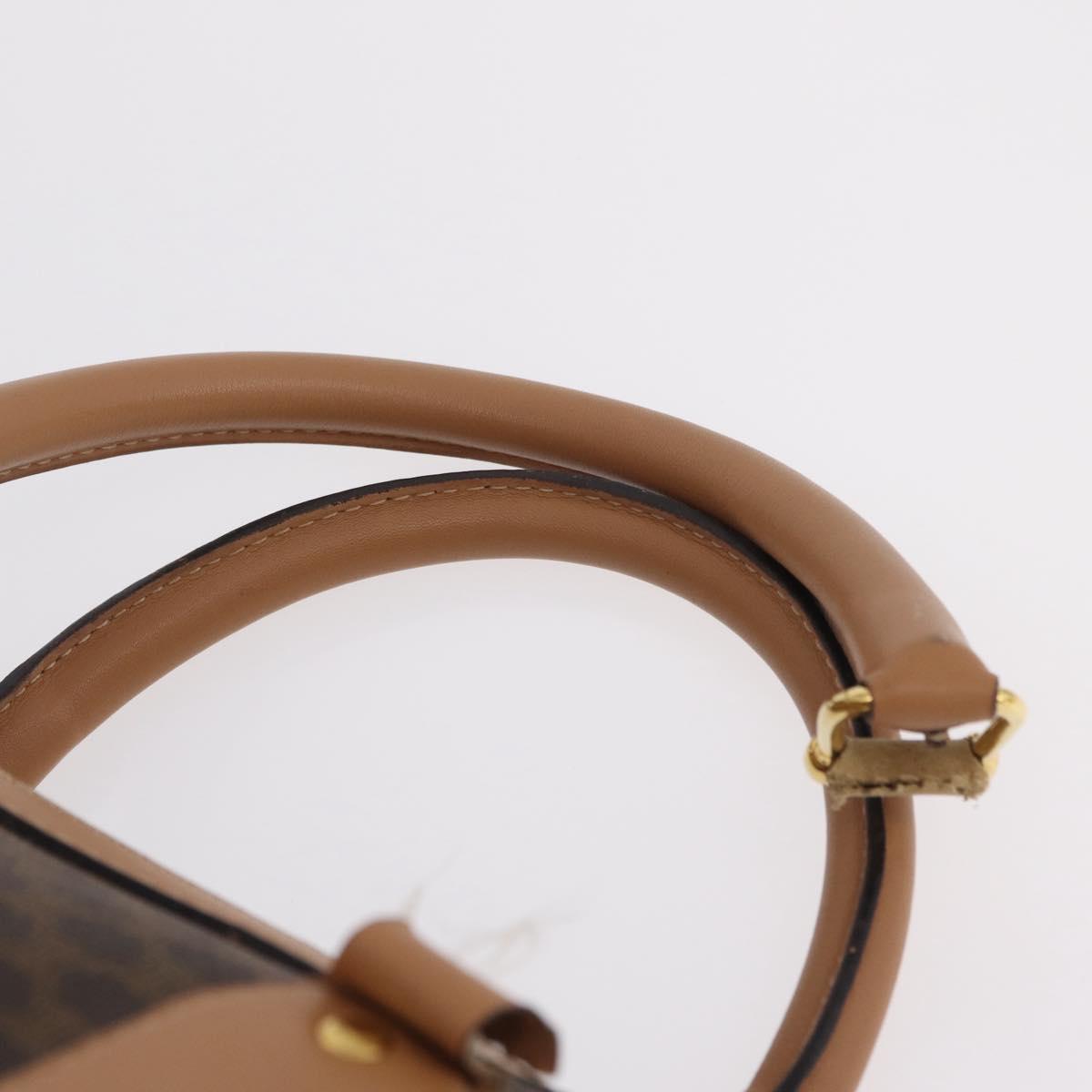 CELINE Macadam Canvas Boston Bag PVC Leather Brown Gold Auth ep14259