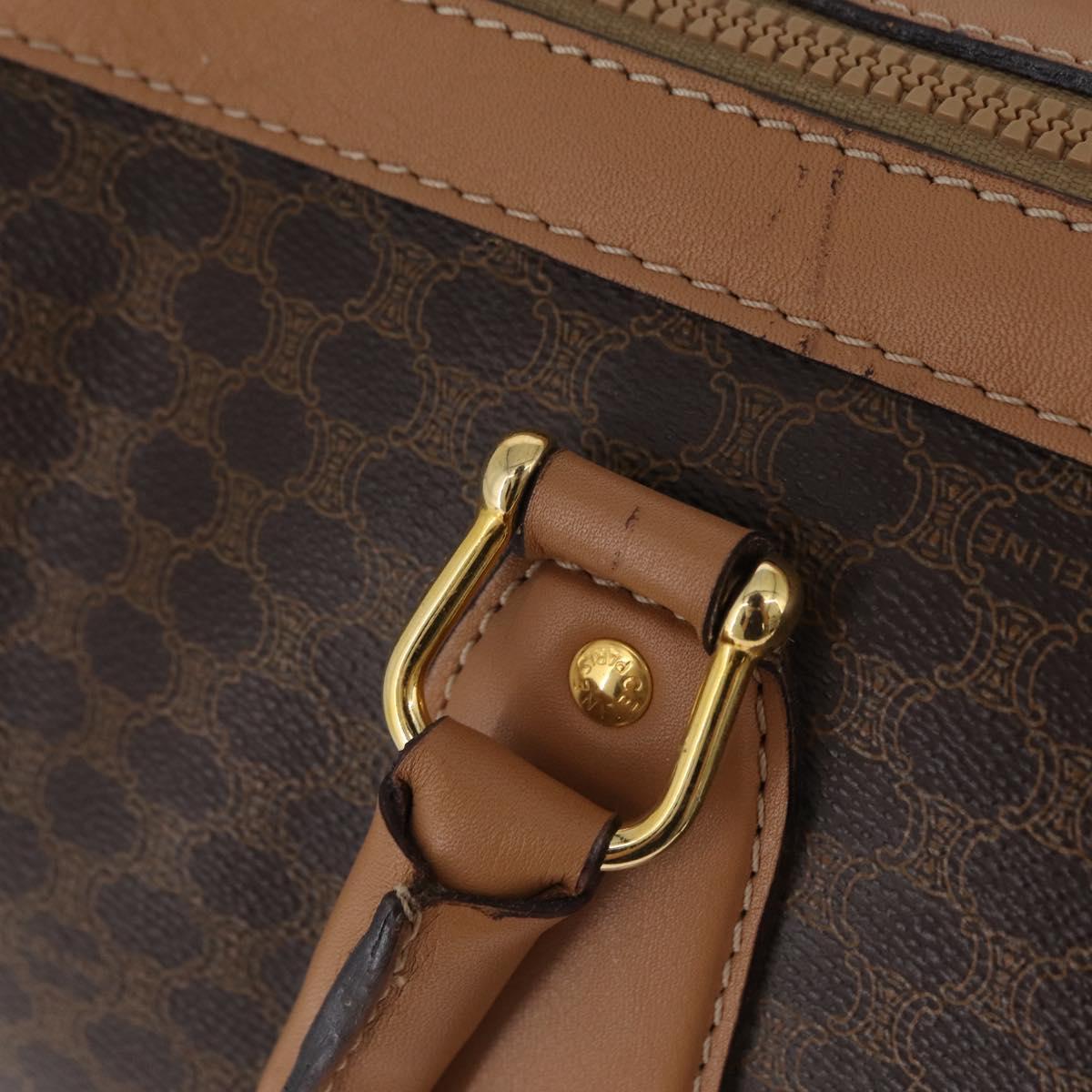 CELINE Macadam Canvas Boston Bag PVC Leather Brown Gold Auth ep14259