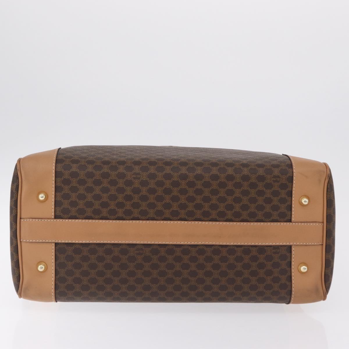 CELINE Macadam Canvas Boston Bag PVC Leather Brown Gold Auth ep14259
