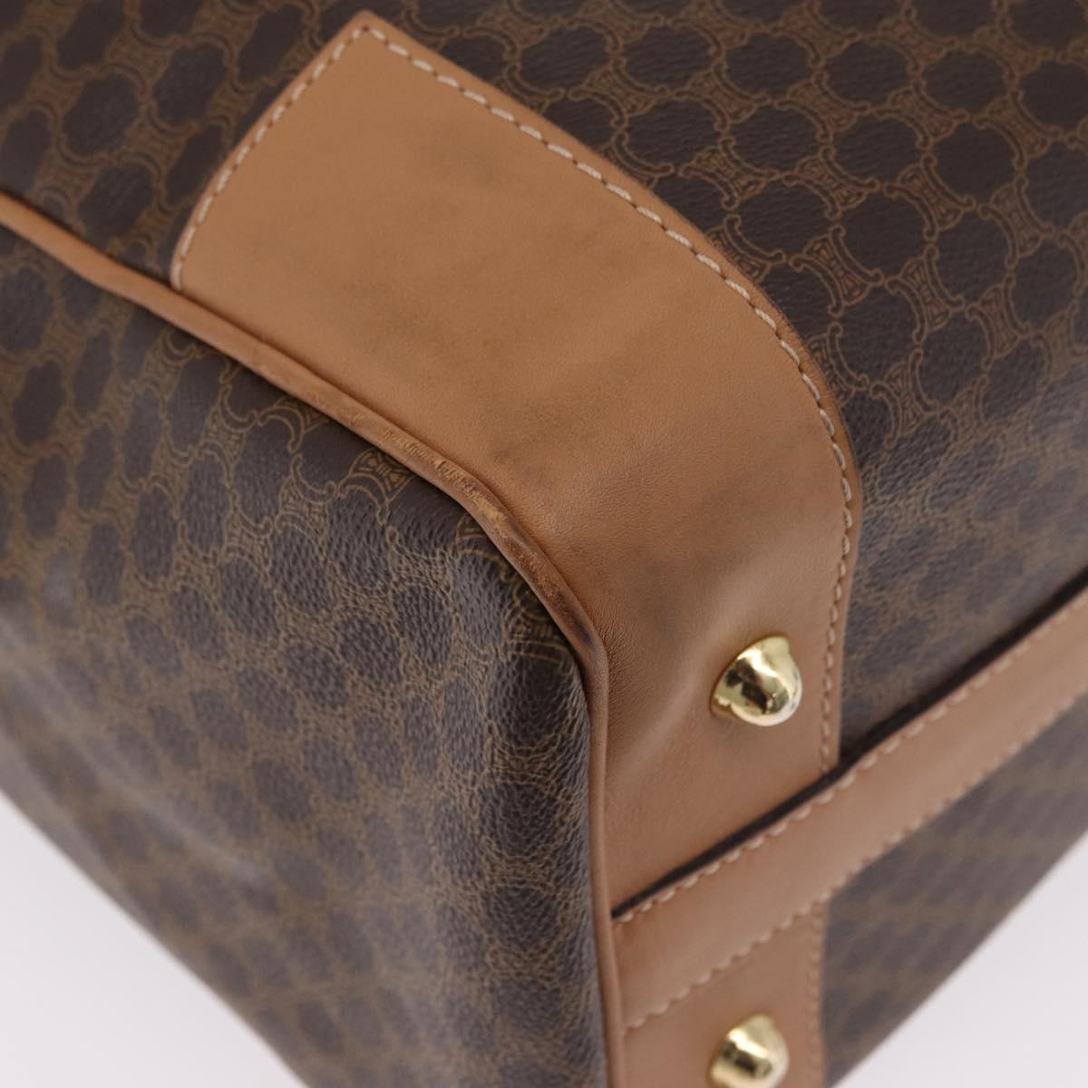 CELINE Macadam Canvas Boston Bag PVC Leather Brown Gold Auth ep14259