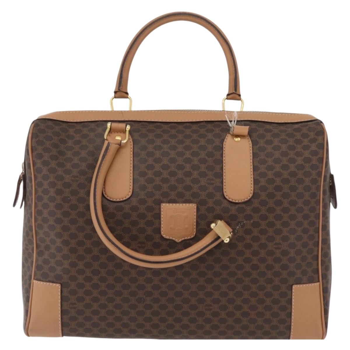 CELINE Macadam Canvas Boston Bag PVC Leather Brown Gold Auth ep14259