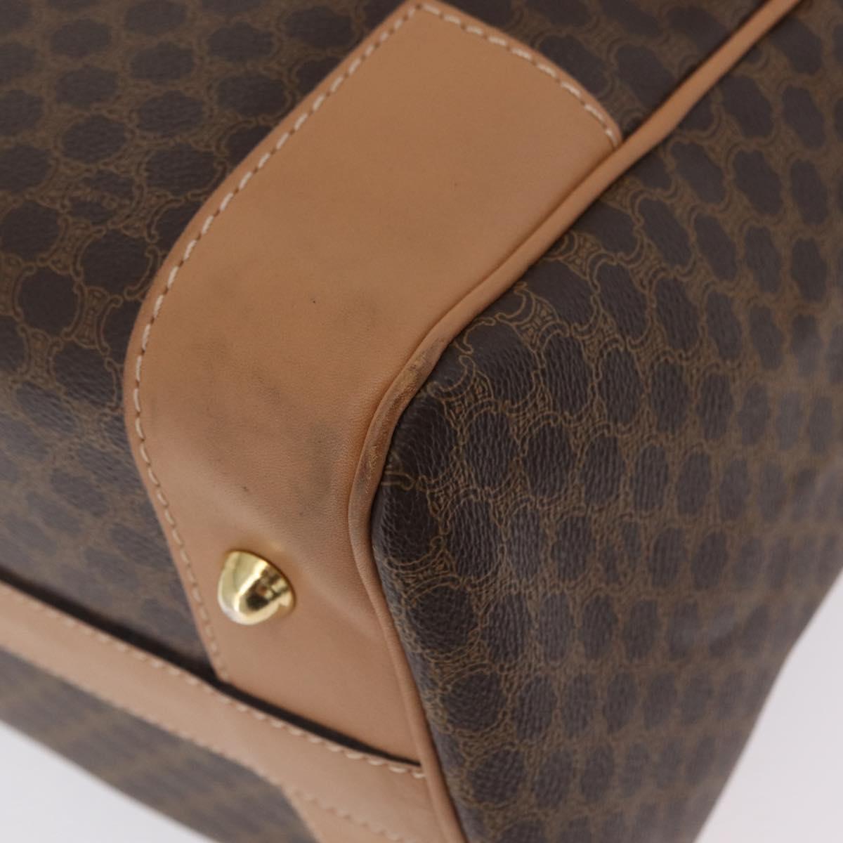CELINE Macadam Canvas Boston Bag PVC Leather Brown Gold Auth ep14259