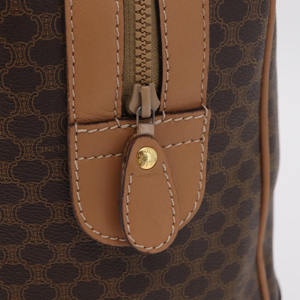 CELINE Macadam Canvas Boston Bag PVC Leather Brown Gold Auth ep14259