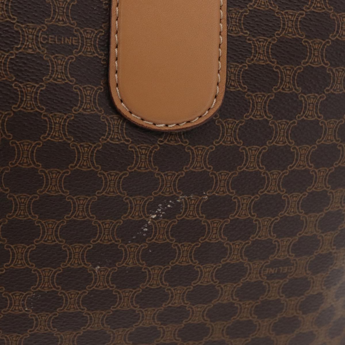 CELINE Macadam Canvas Boston Bag PVC Leather Brown Gold Auth ep14259