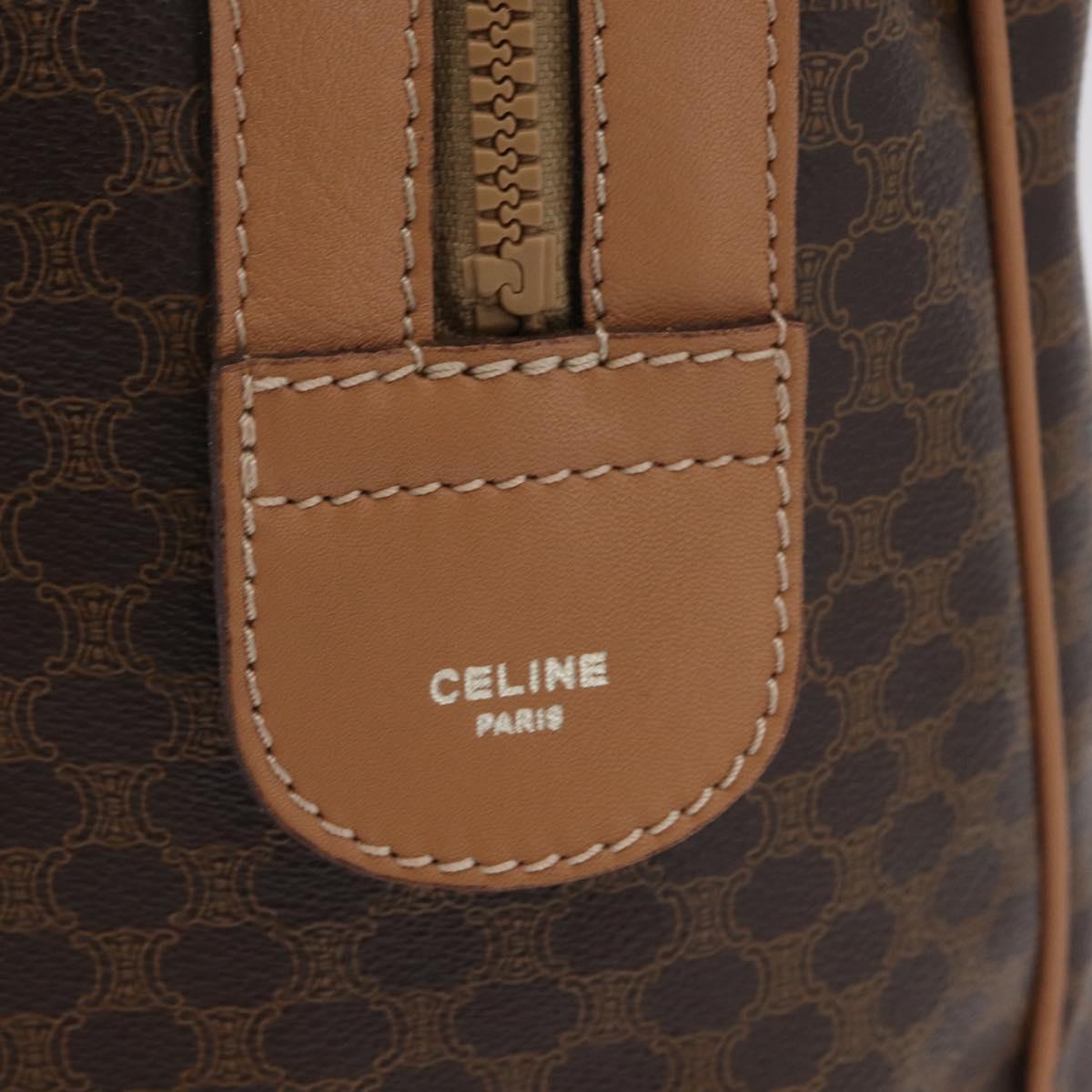 CELINE Macadam Canvas Boston Bag PVC Leather Brown Gold Auth ep14259
