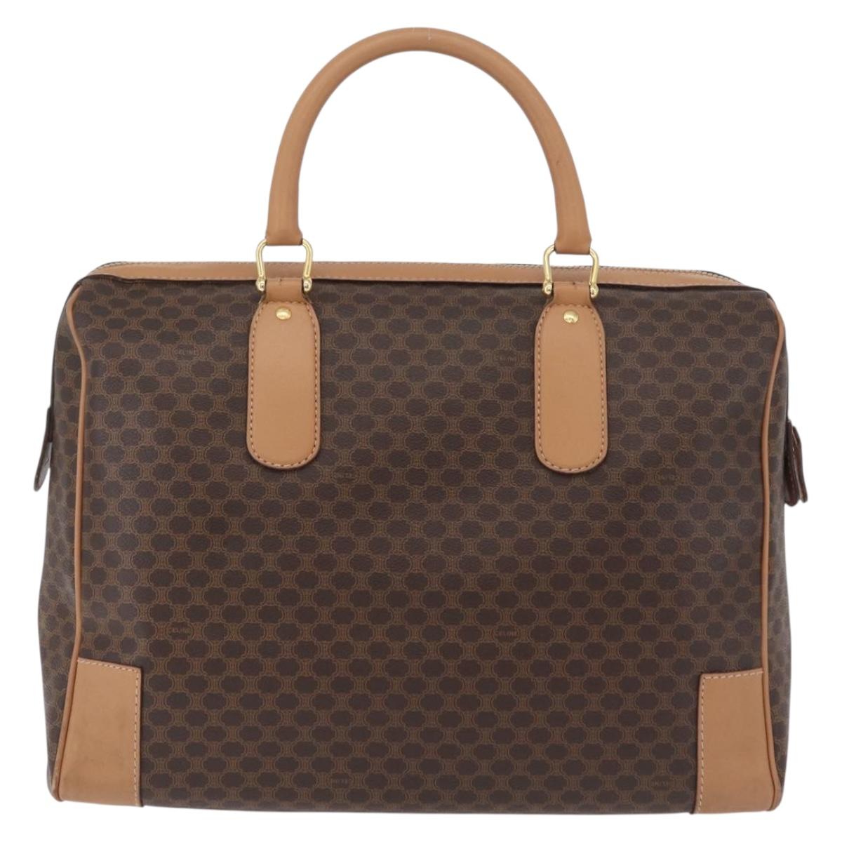 CELINE Macadam Canvas Boston Bag PVC Leather Brown Gold Auth ep14259