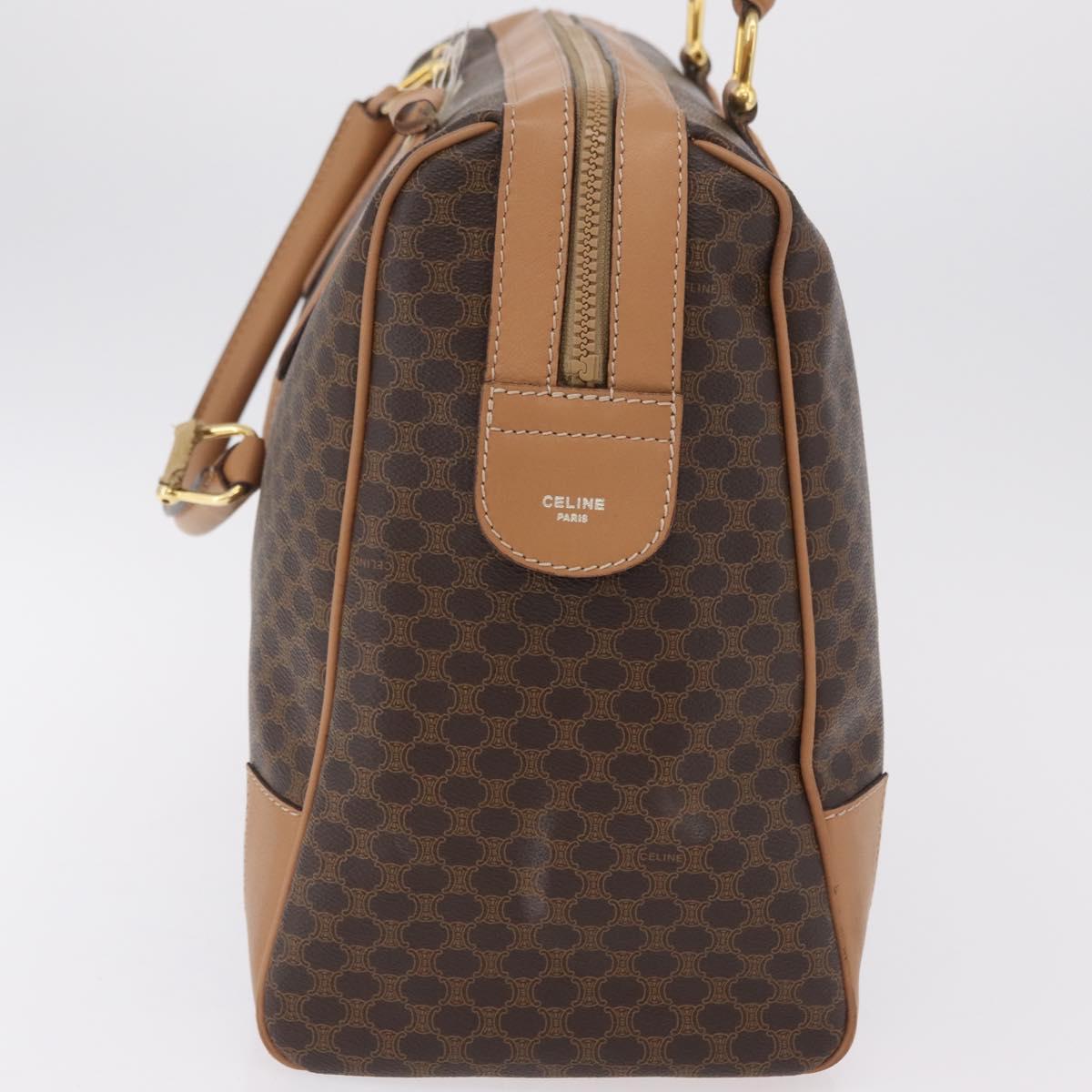 CELINE Macadam Canvas Boston Bag PVC Leather Brown Gold Auth ep14259