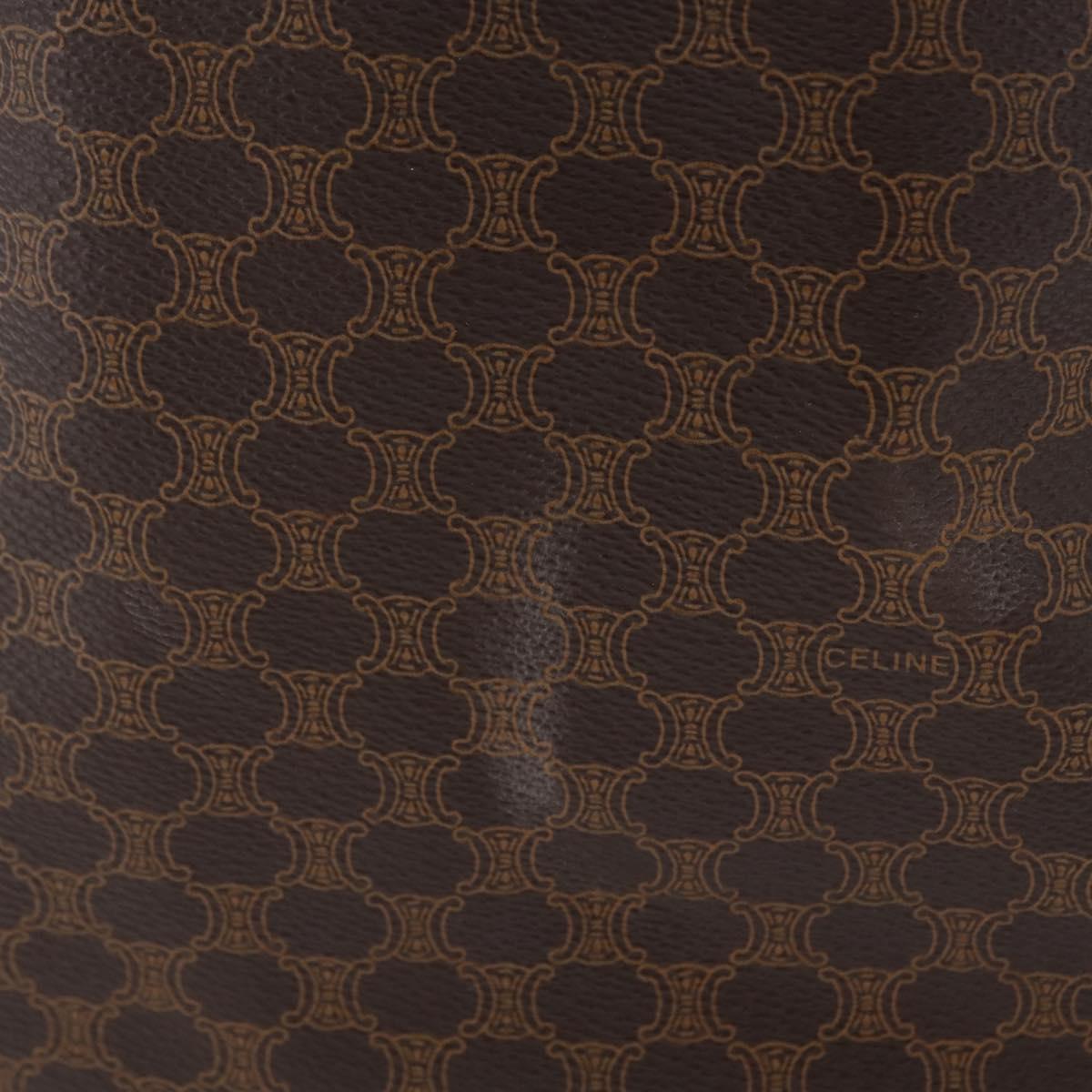 CELINE Macadam Canvas Boston Bag PVC Leather Brown Gold Auth ep14259