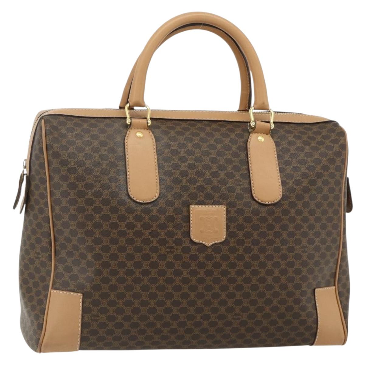 CELINE Macadam Canvas Boston Bag PVC Leather Brown Gold Auth ep14259A