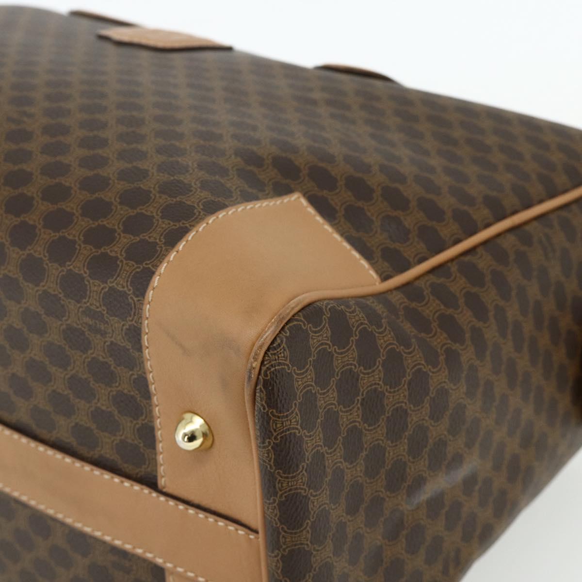CELINE Macadam Canvas Boston Bag PVC Leather Brown Gold Auth ep14259