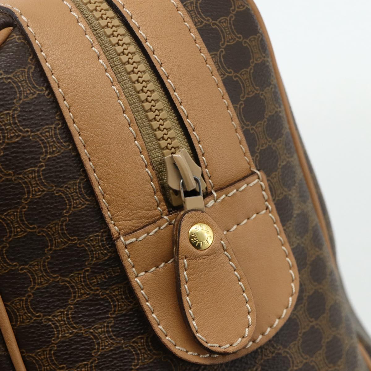 CELINE Macadam Canvas Boston Bag PVC Leather Brown Gold Auth ep14259