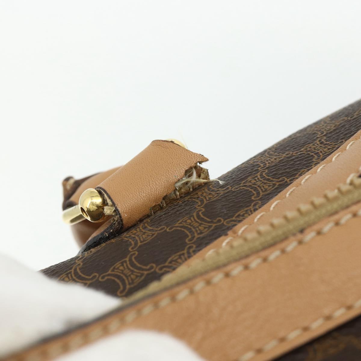 CELINE Macadam Canvas Boston Bag PVC Leather Brown Gold Auth ep14259
