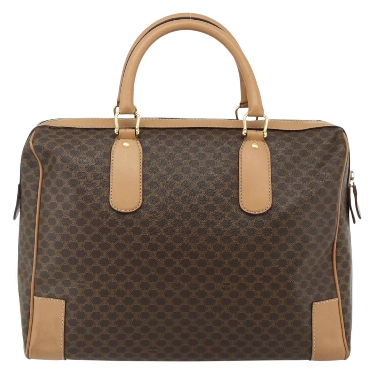 CELINE Macadam Canvas Boston Bag PVC Leather Brown Gold Auth ep14259A