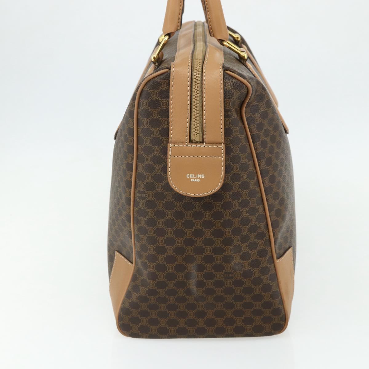 CELINE Macadam Canvas Boston Bag PVC Leather Brown Gold Auth ep14259