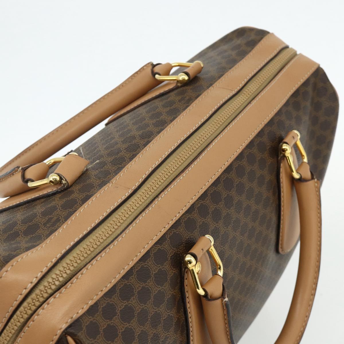 CELINE Macadam Canvas Boston Bag PVC Leather Brown Gold Auth ep14259