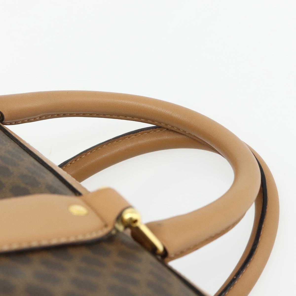 CELINE Macadam Canvas Boston Bag PVC Leather Brown Gold Auth ep14259