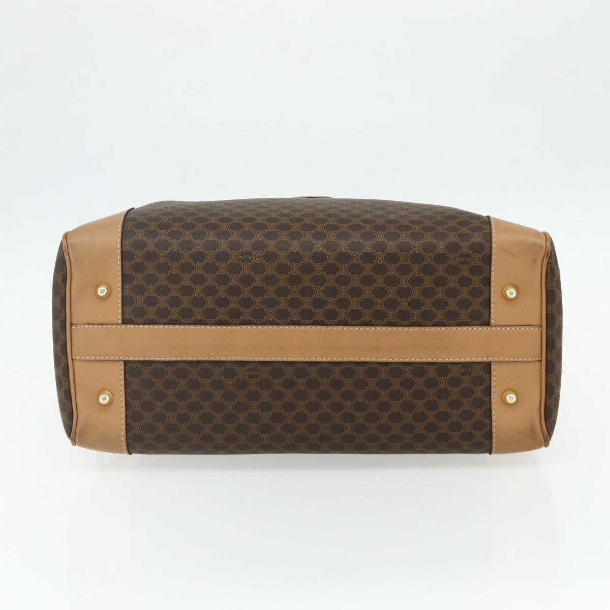 CELINE Macadam Canvas Boston Bag PVC Leather Brown Gold Auth ep14259