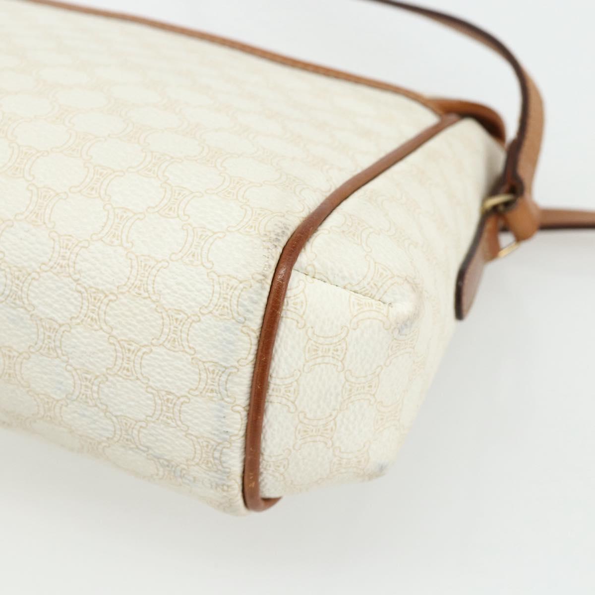 CELINE Macadam Canvas Shoulder Bag PVC Leather White Gold Auth ep14261