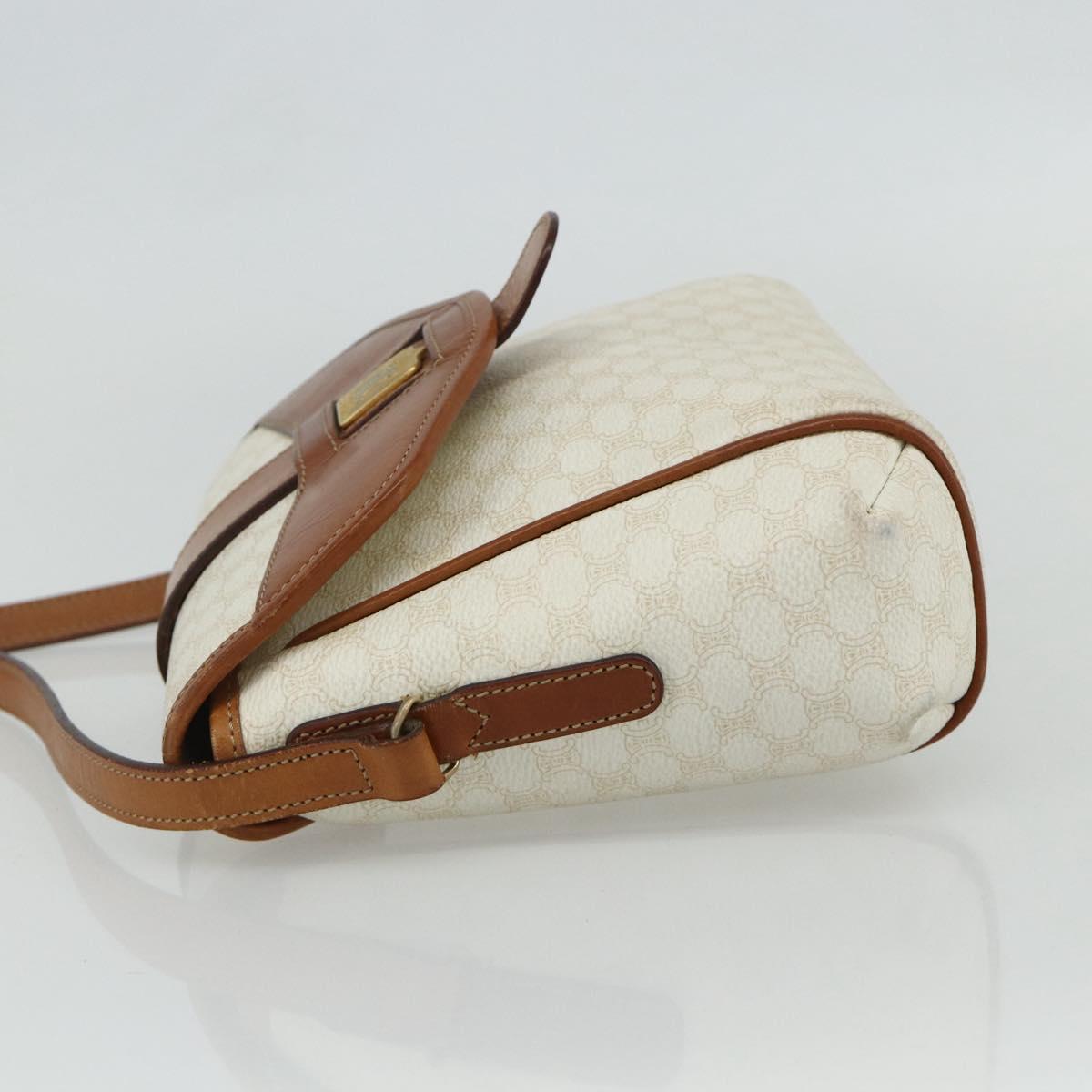 CELINE Macadam Canvas Shoulder Bag PVC Leather White Gold Auth ep14261