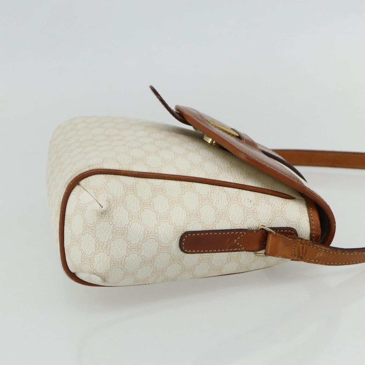 CELINE Macadam Canvas Shoulder Bag PVC Leather White Gold Auth ep14261