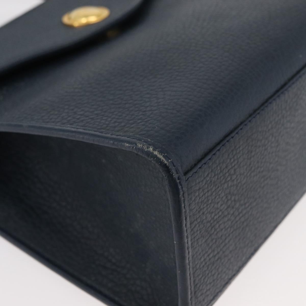 Christian Dior Hand Bag Leather 2way Navy Gold Auth ep14265