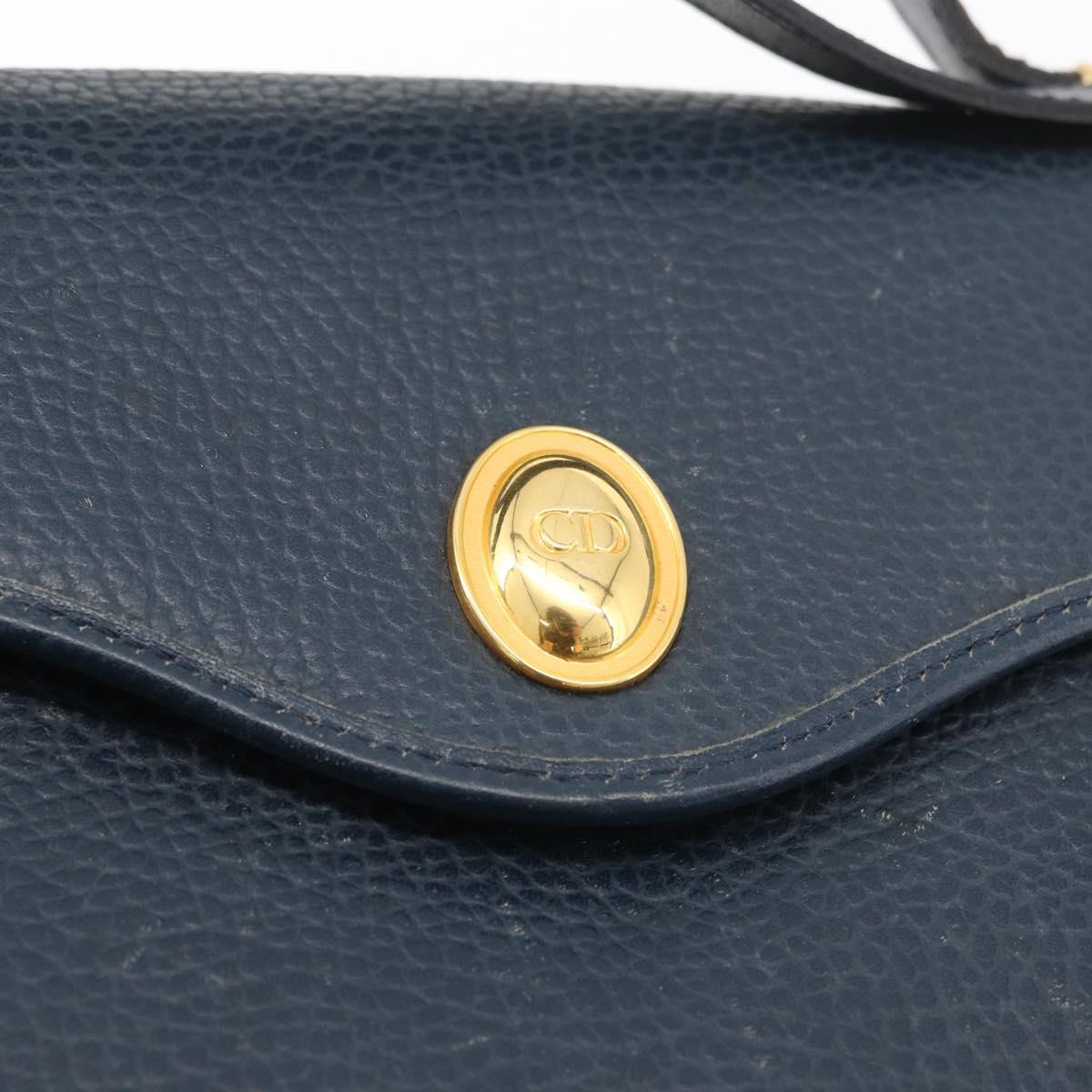Christian Dior Hand Bag Leather 2way Navy Gold Auth ep14265