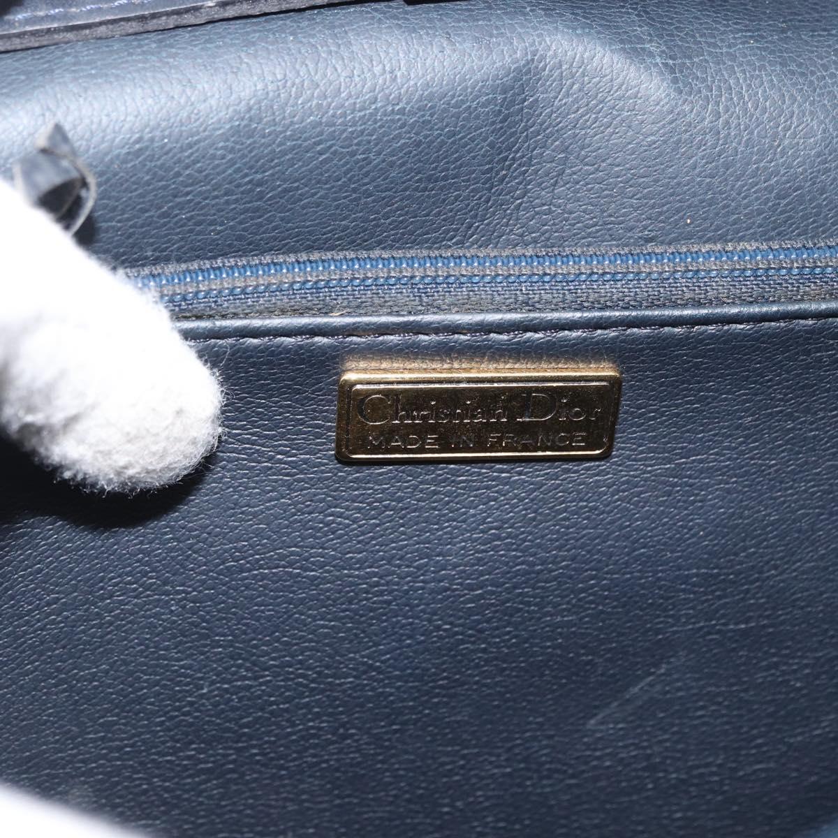 Christian Dior Hand Bag Leather 2way Navy Gold Auth ep14265
