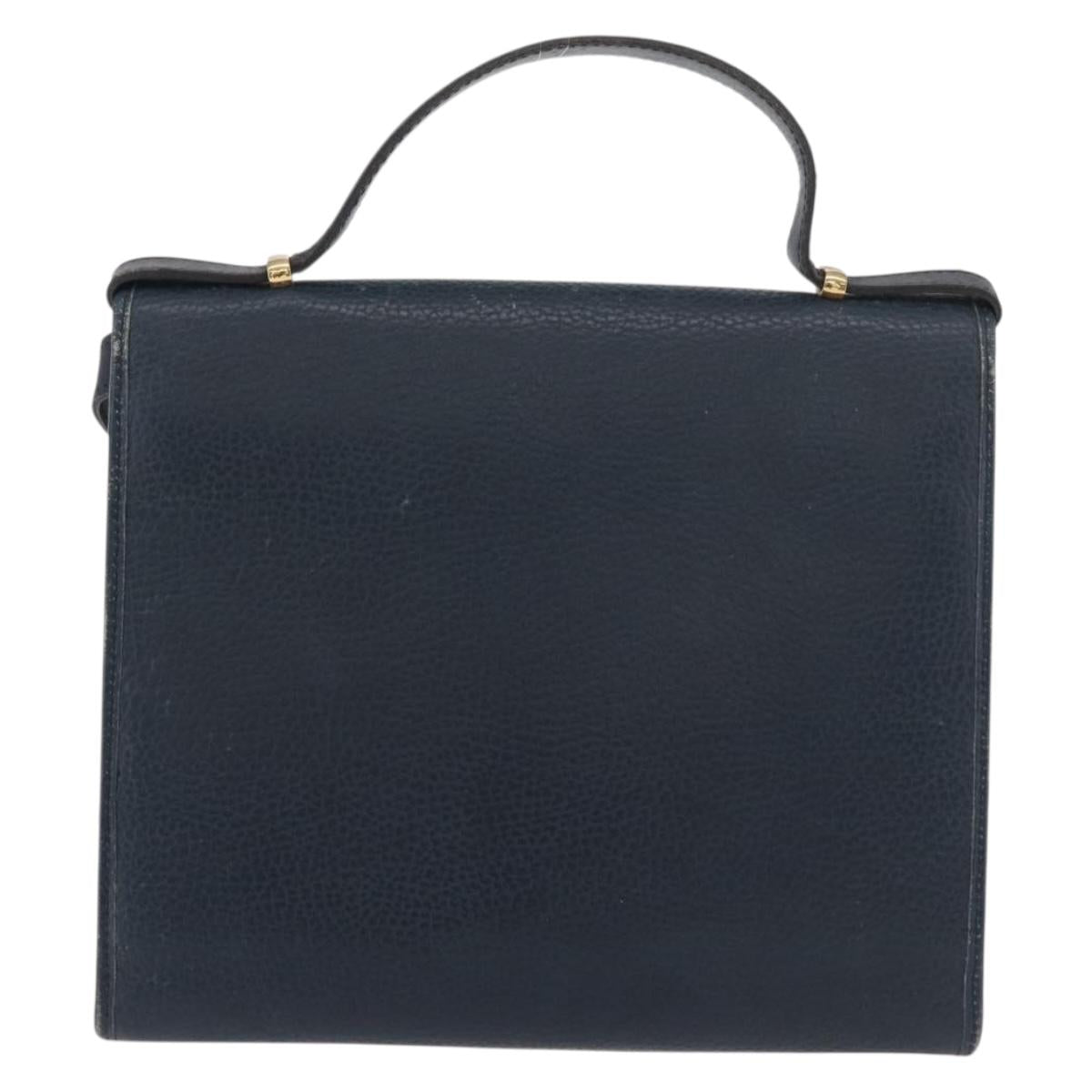 Christian Dior Hand Bag Leather 2way Navy Gold Auth ep14265