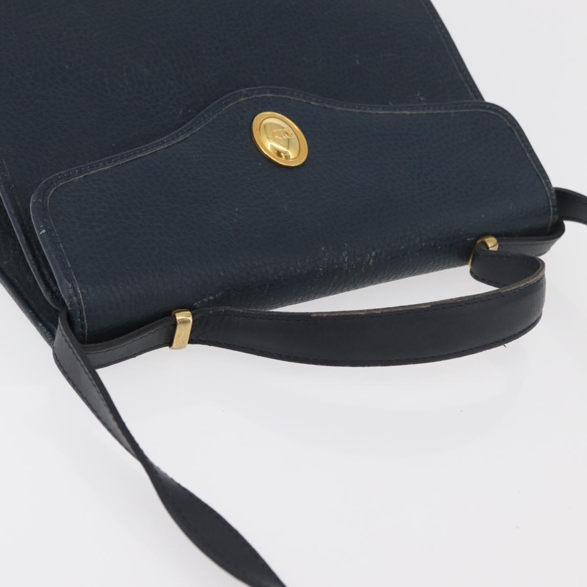 Christian Dior Hand Bag Leather 2way Navy Gold Auth ep14265