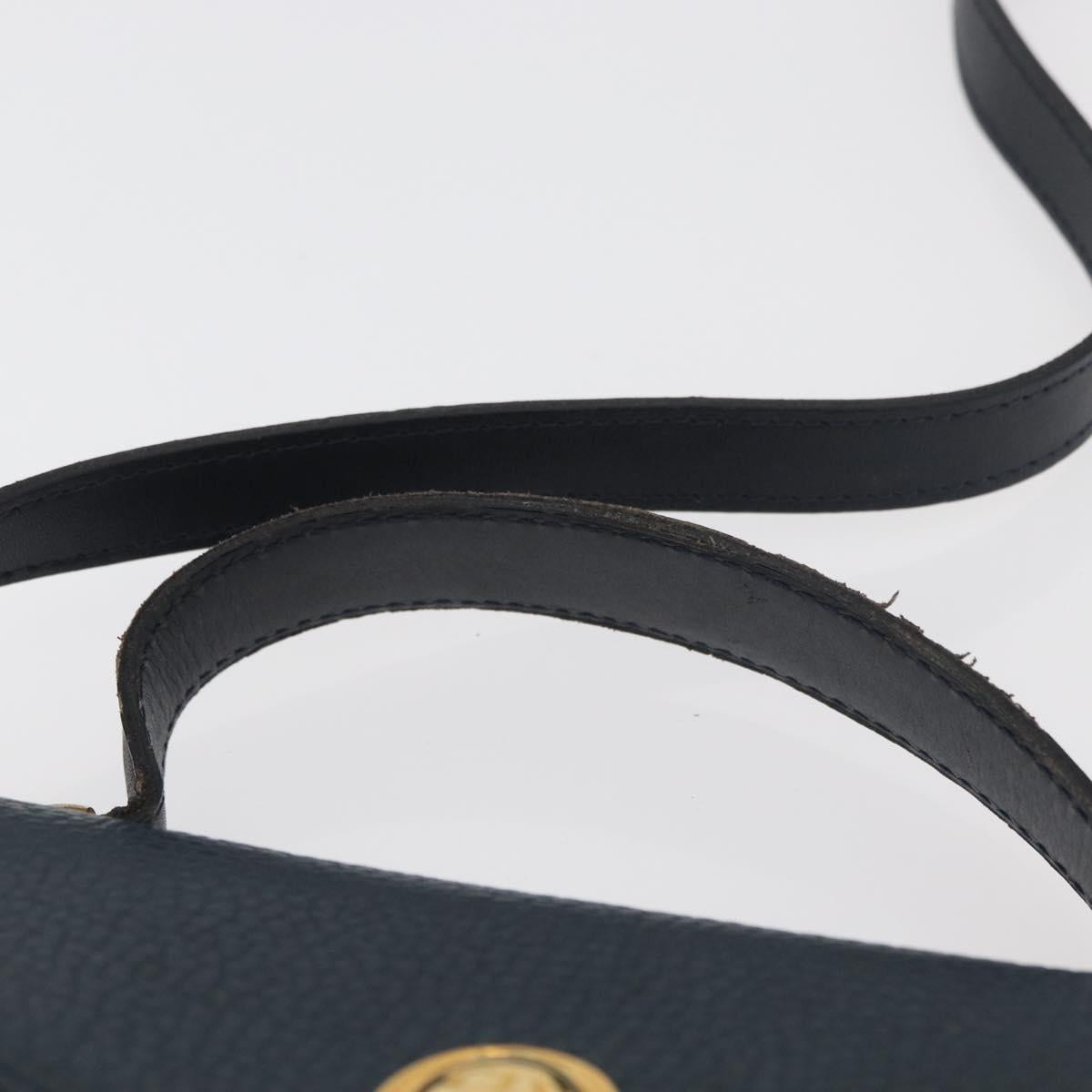 Christian Dior Hand Bag Leather 2way Navy Gold Auth ep14265