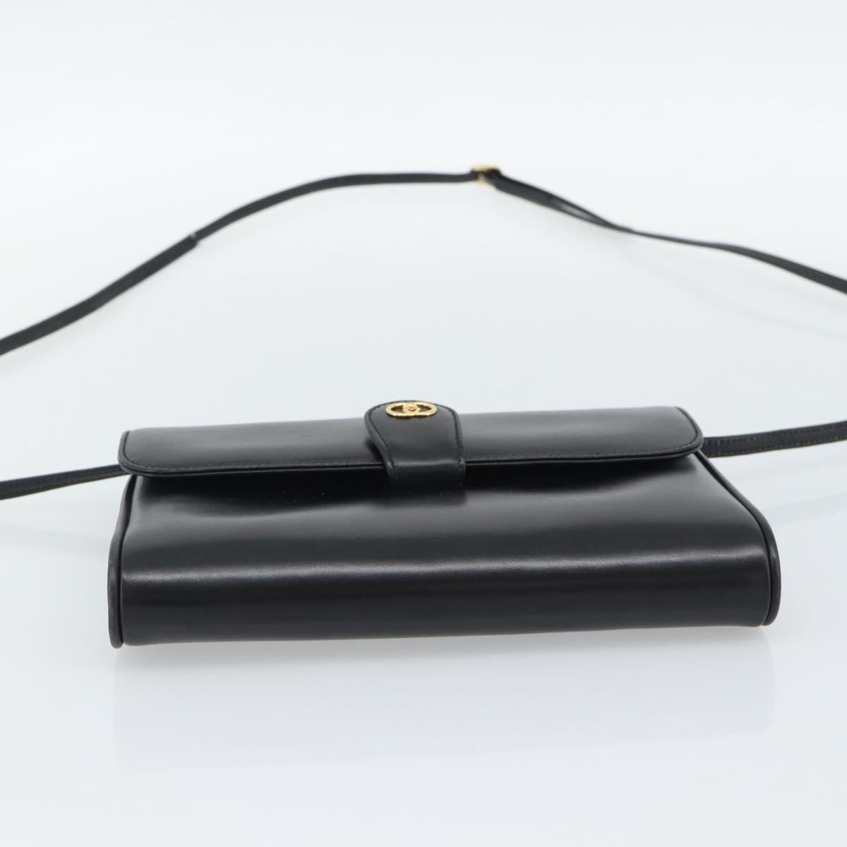 GUCCI Shoulder Bag Leather Black Gold Auth ep14267A