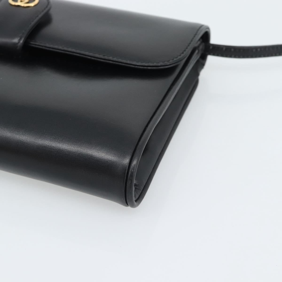 GUCCI Shoulder Bag Leather Black Gold Auth ep14267A