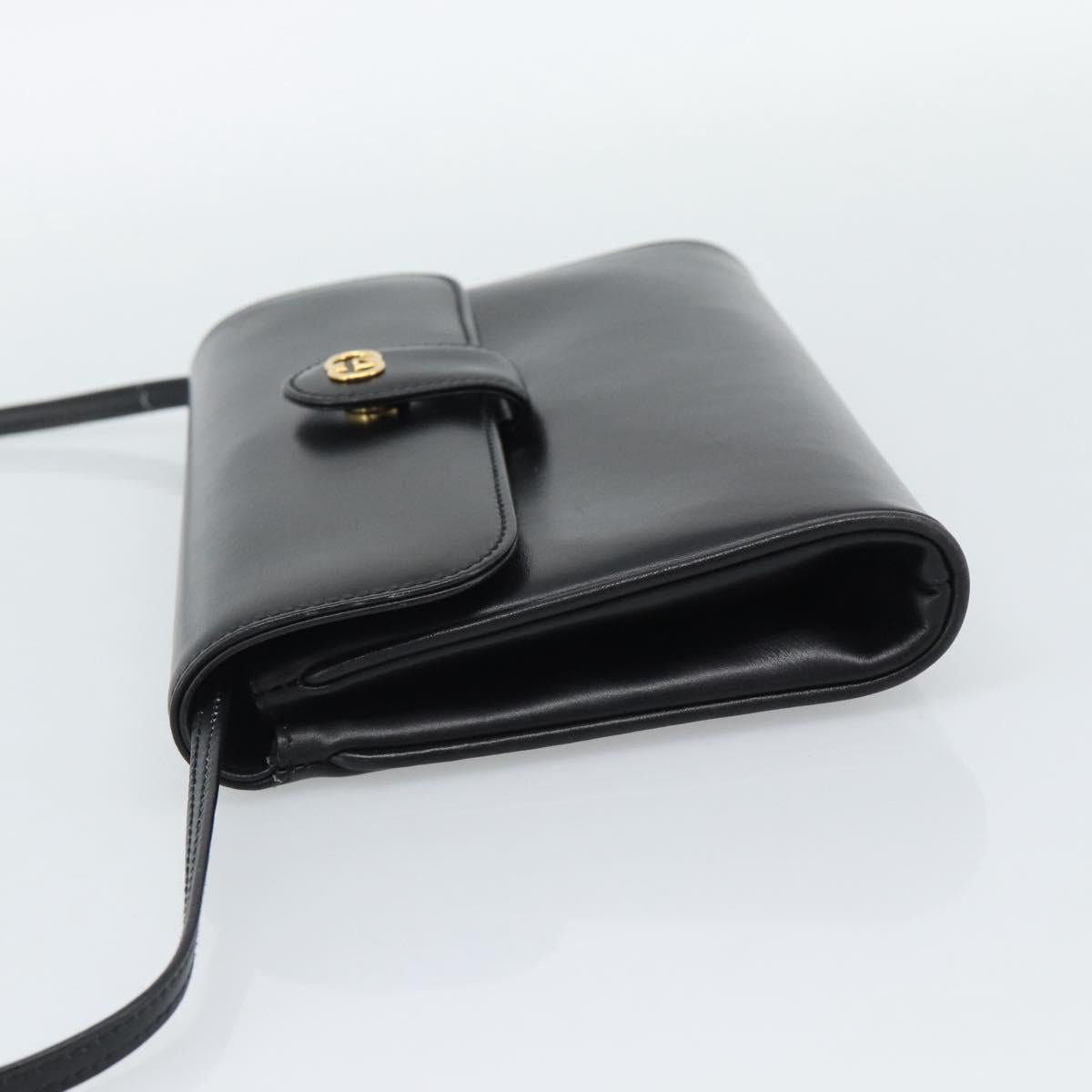 GUCCI Shoulder Bag Leather Black Gold Auth ep14267A