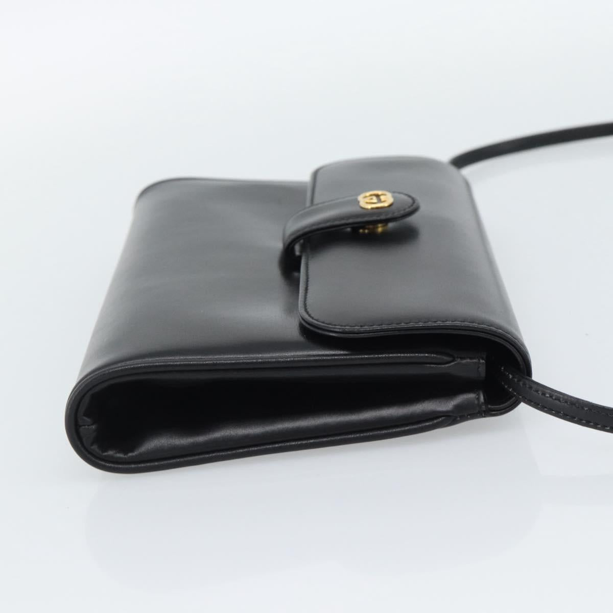 GUCCI Shoulder Bag Leather Black Gold Auth ep14267A