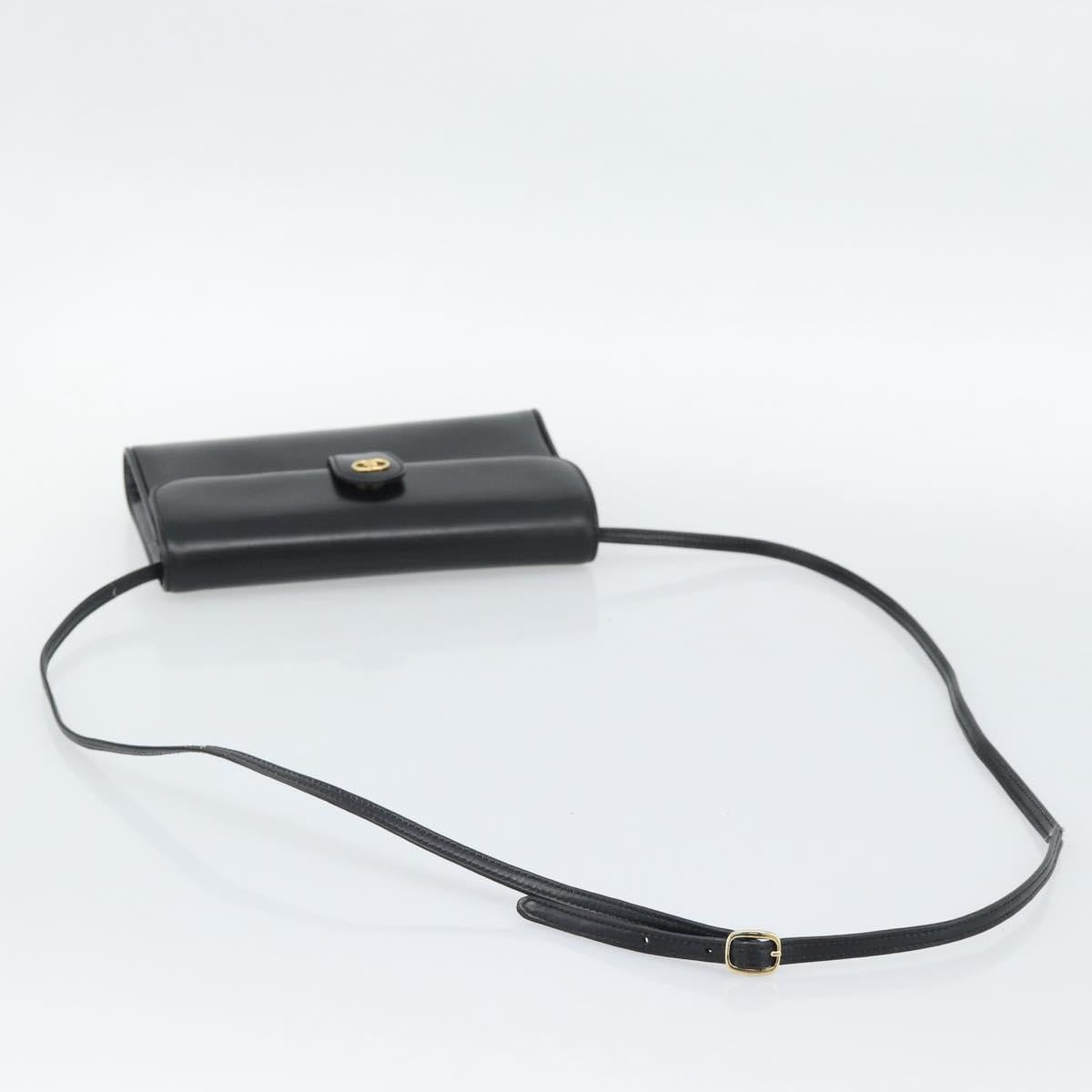 GUCCI Shoulder Bag Leather Black Gold Auth ep14267A