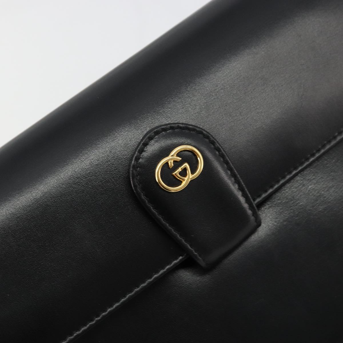 GUCCI Shoulder Bag Leather Black Gold Auth ep14267A