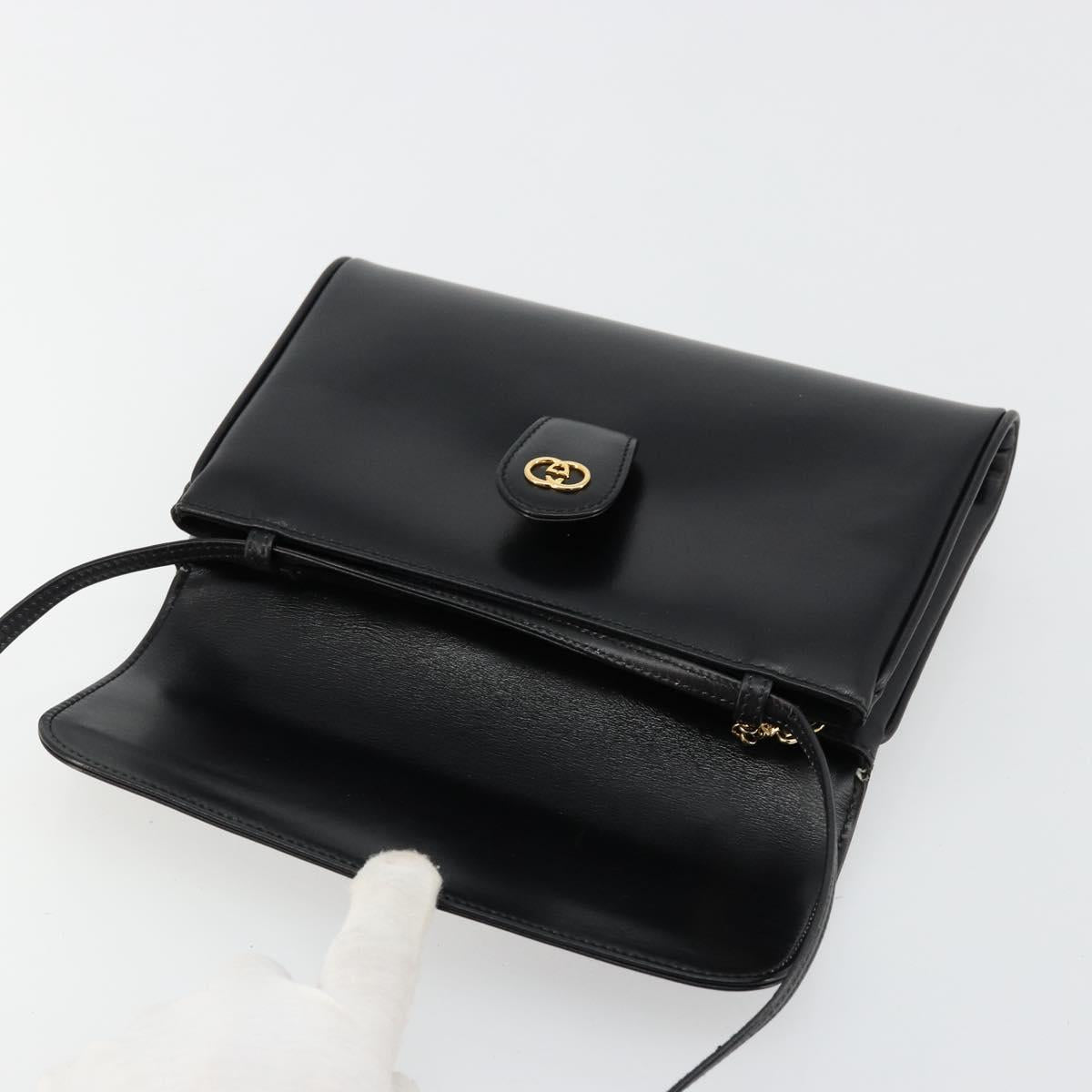 GUCCI Shoulder Bag Leather Black Gold Auth ep14267A