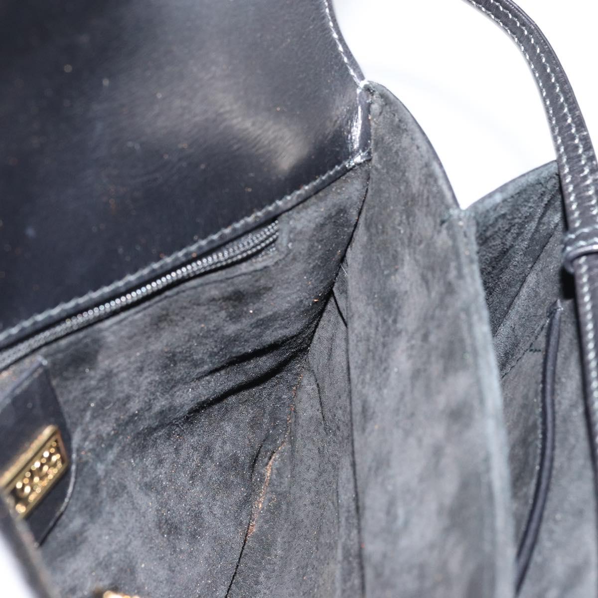 GUCCI Shoulder Bag Leather Black Gold Auth ep14267A