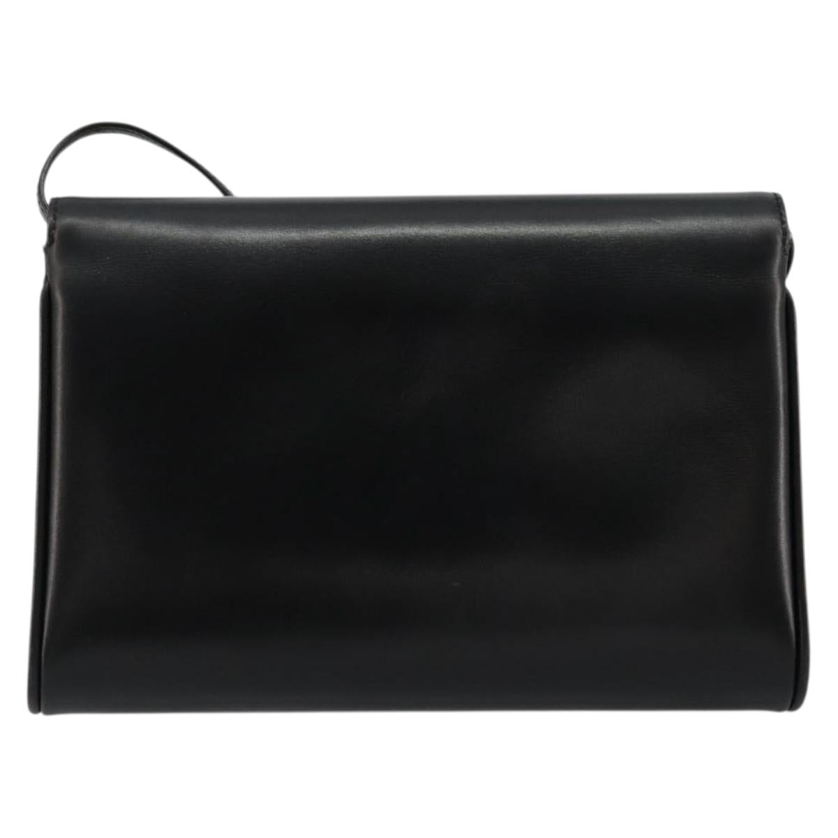 GUCCI Shoulder Bag Leather Black Gold Auth ep14267A