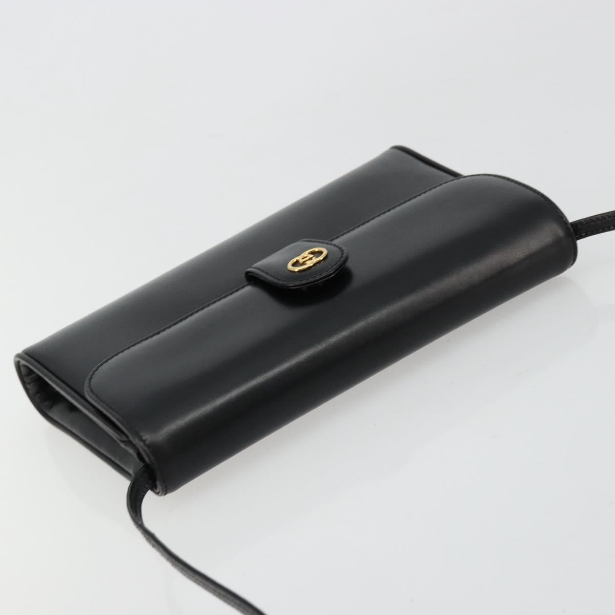 GUCCI Shoulder Bag Leather Black Gold Auth ep14267A