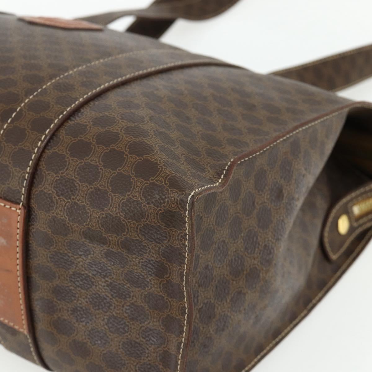 CELINE Macadam Canvas Tote Bag PVC Leather Brown Gold Auth ep14273A