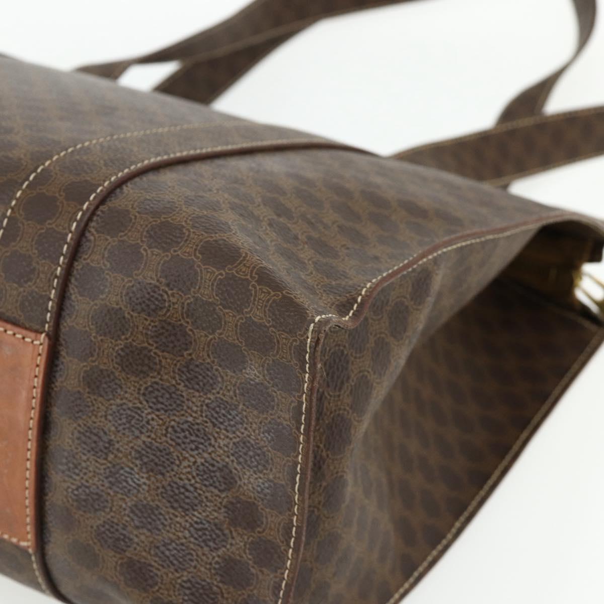 CELINE Macadam Canvas Tote Bag PVC Leather Brown Gold Auth ep14273A