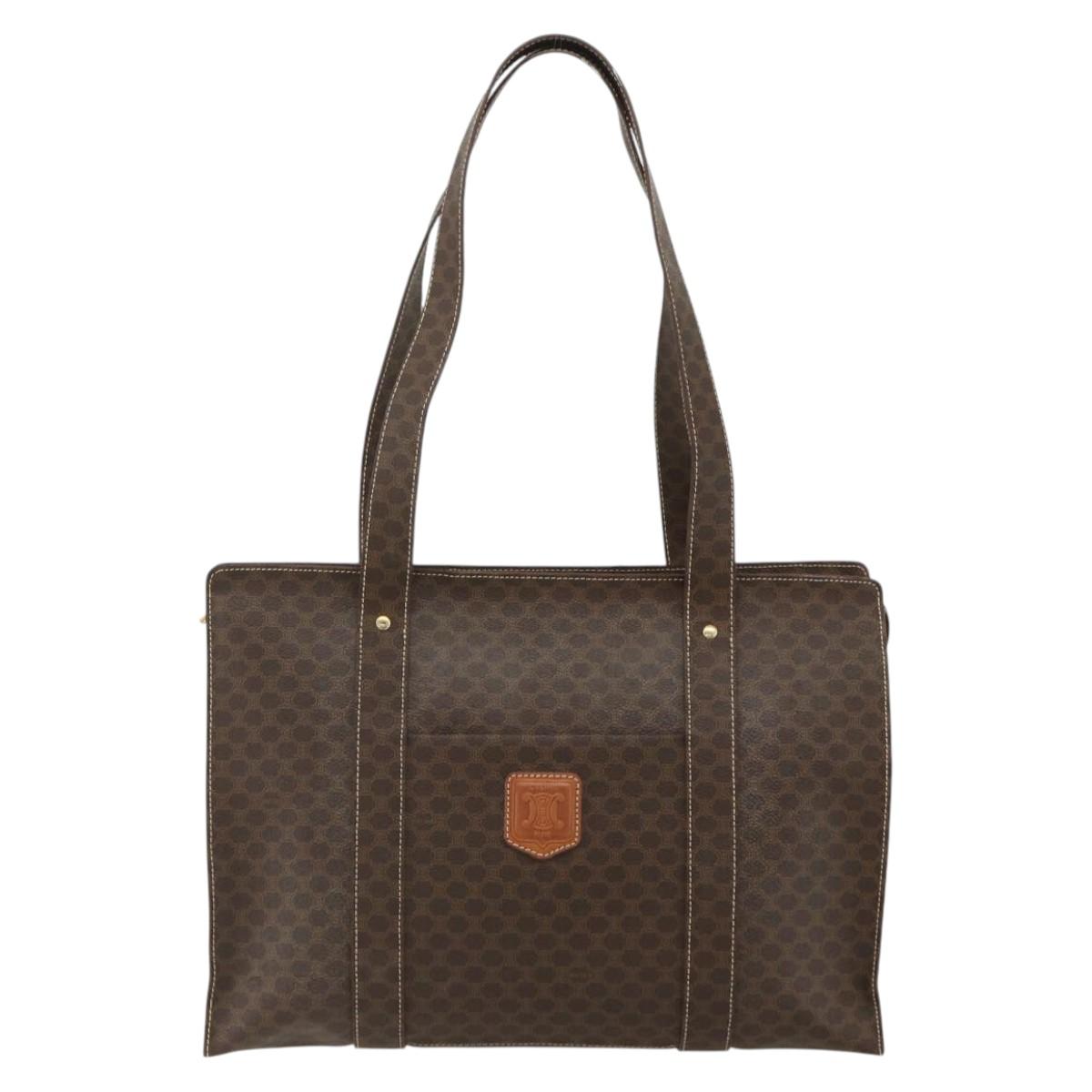 CELINE Macadam Canvas Tote Bag PVC Leather Brown Gold Auth ep14273A