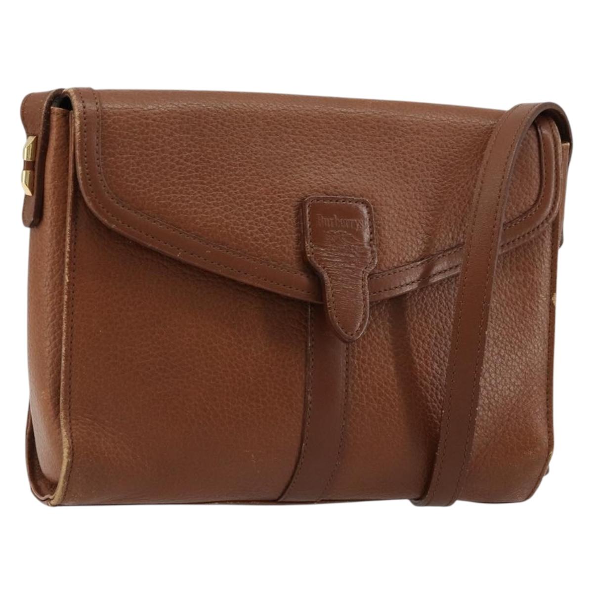 Burberrys Shoulder Bag Leather Brown Gold Auth ep14277